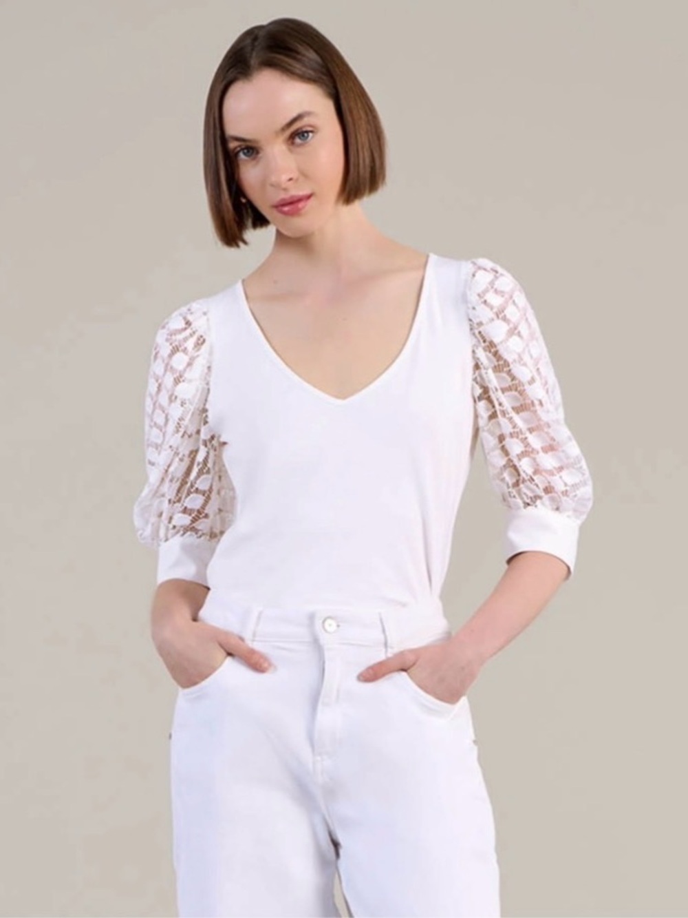 Anne Fontaine Brook top with lace sleeves